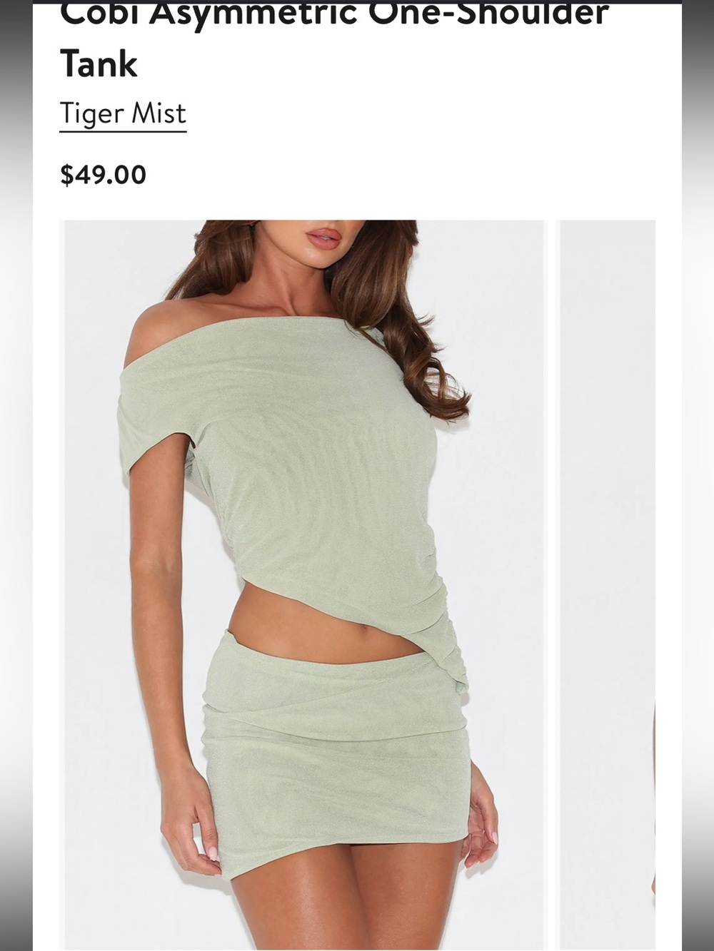 Cobi asymmetrical one shoulder tank in glittery sage green